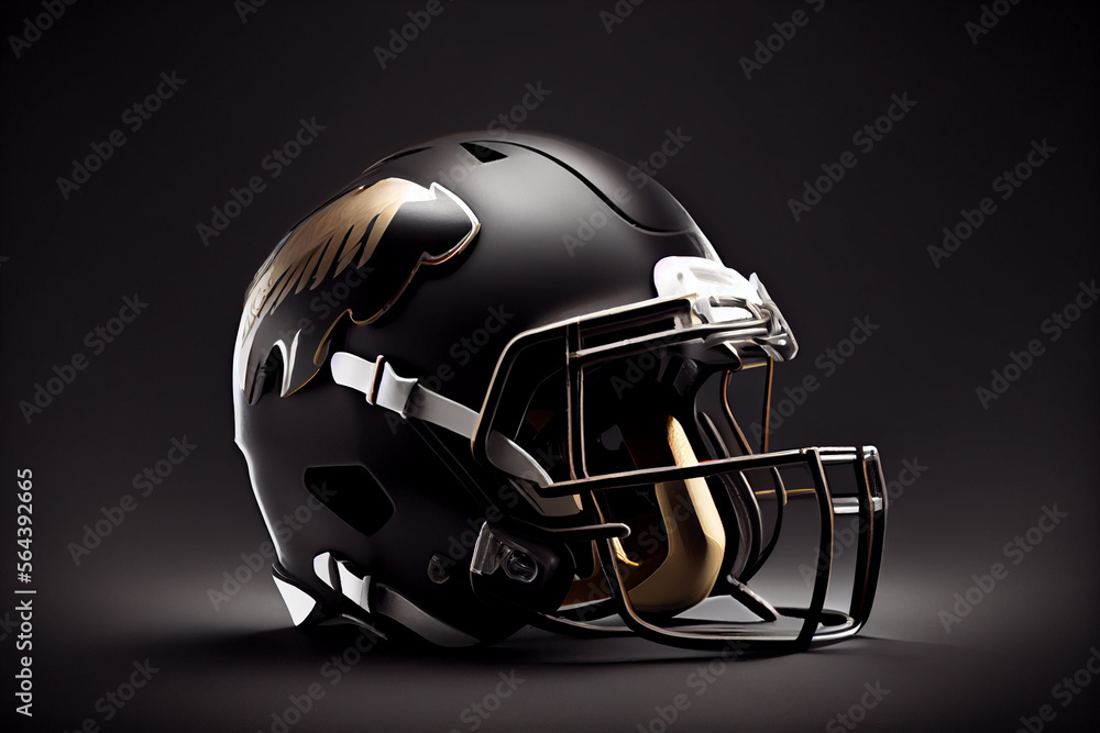 American football Helm auf schwarzen Hintergrund - Generative AI American football Helm auf schwarzen Hintergrund - Generative AI