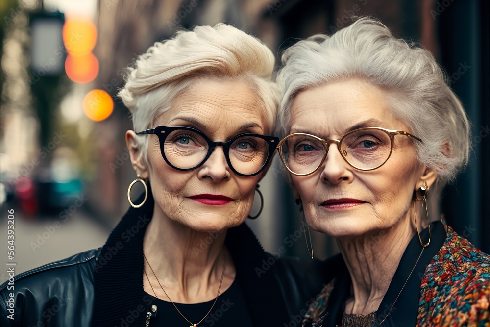 Old aged fashionable white lesbian couple deep in love and intimate moment. Have a romantic time. Instagrammable photo shot. Generative AI
Old aged fashionable white lesbian couple deep in love and intimate moment. Have a romantic time. Instagrammable photo shot. Generative AI