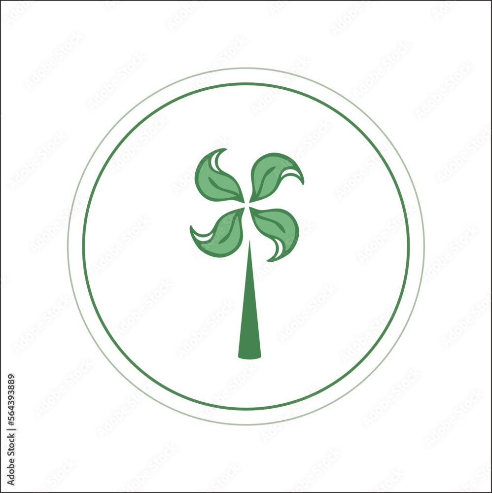 Green logo made with windmill made of tree leaves. Leaf in the round frame. Vector illustration. Green logo made with windmill made of tree leaves. Leaf in the round frame. Vector illustration.