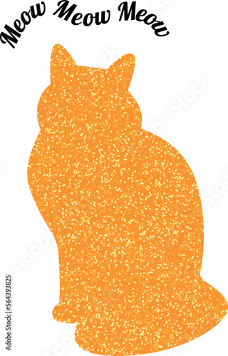 Glitter silhouette of a cat with text 'Meow meow meow'
