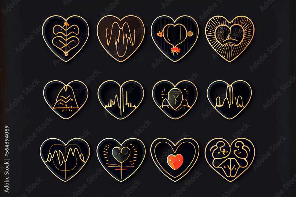 Set of heart icons heart icon .Generative AI Set of heart icons heart icon .Generative AI