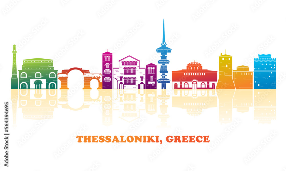 Colourfull Skyline panorama of city of Thessaloniki, Greece - vector illustration