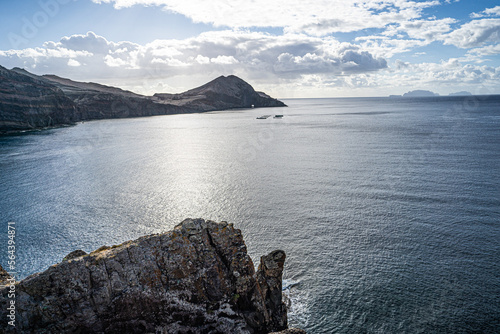 Traditional rocky coast of the Atlantic Ocean in Funchal.