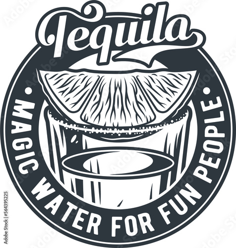 Tequila shot with lime and salt for cocktail bar. Vector design with mexican tequila for alcohol pab