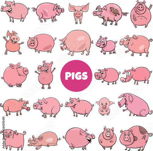 cartoon pigs and piglets farm animal characters big set