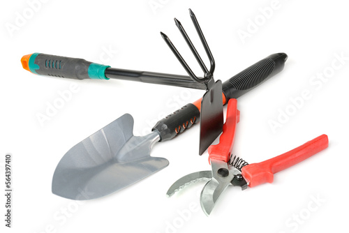 Garden tools isolated on white photo