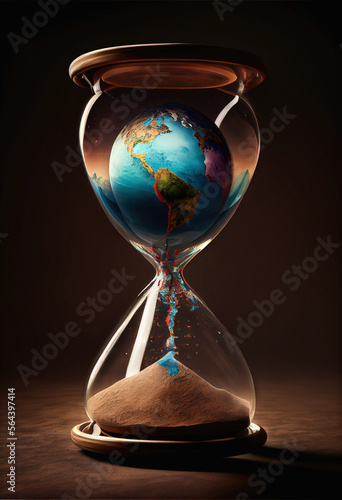 Hourglass. Environment concept. Care of planet earth. Generative AI. (1)