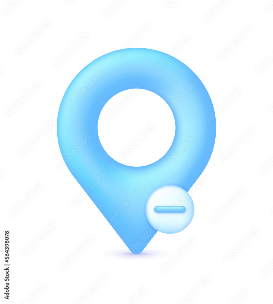 3D Location pin and minus sign. GPS navigator pointer. 3D Location pin and minus sign. GPS navigator pointer.