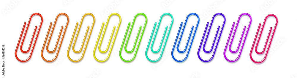Paper clips clamp. Colour cartoon office paperclip. Paper clip icon attached attach document or file. Vector Paper clips clamp. Colour cartoon office paperclip. Paper clip icon attached attach document or file. Vector