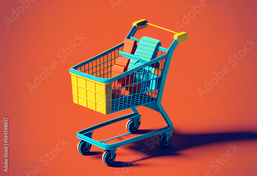 Shopping cart with purchases inside. Isolate..