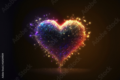 Heart burst  Soft bokeh  Cinematic style  Bright neon  Exciting  Vibrant  Liquid gold - Generative Ai