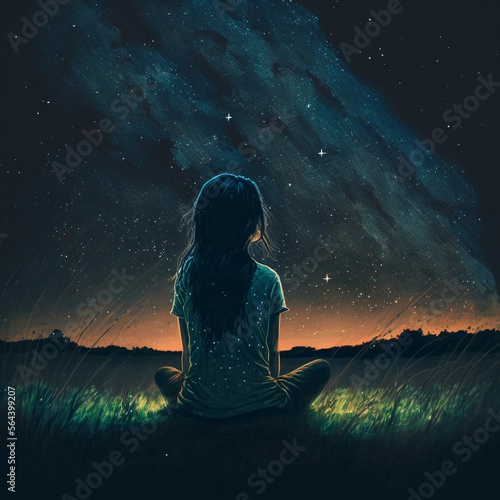 The girl and starry sky