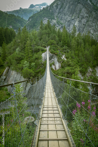 Fototapeta Naklejka Na Ścianę i Meble -  Suspension bridge close to Grimselpass in Swiss Alps