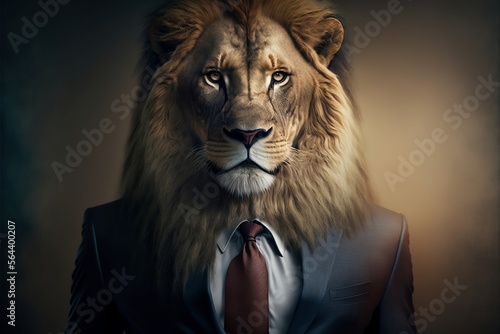 Portrait of lion in a business suit