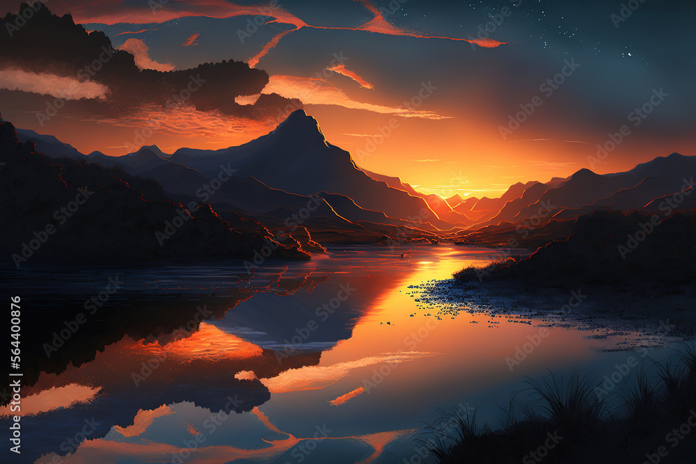 sunset over lake. Generatiev AI
