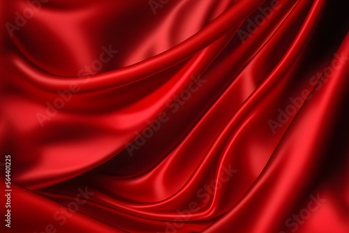 Red flowing silk satin fabric background, romantic silky cloth curtain texture for valentine