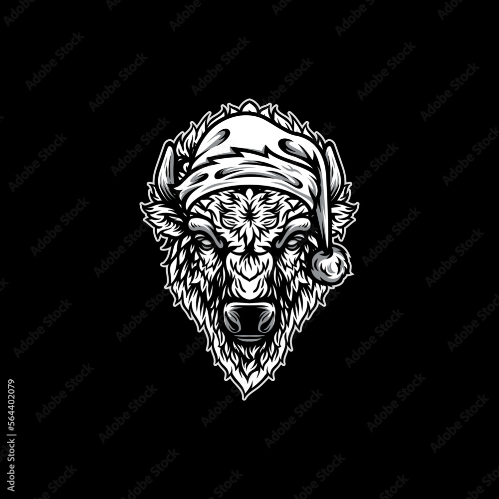 Santa Bison Mascot Logo Design Santa Bison Mascot Logo Design