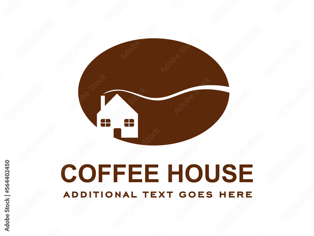Obraz premium Coffee house logo design. Minimal design House with Coffee grain for logotype. Vector illustration
