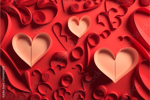 lots of hearts papercut in a red background, love concept