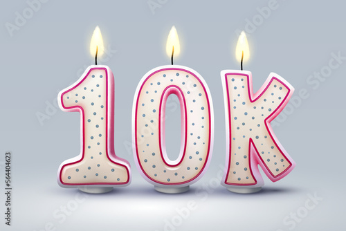 10k followers of online users, congratulatory candles in the form of numbers. Vector