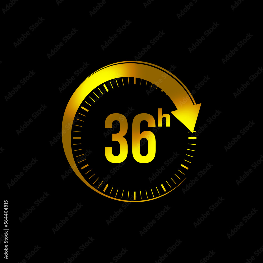Fototapeta premium 36 hours icon. 36 Hour Time Icon. Golden color. Clock with arrow. vector illustration