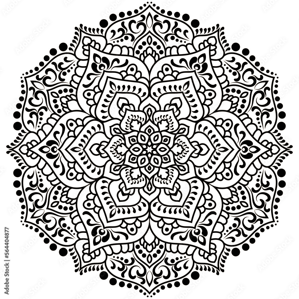 Black and White unique flower mandala. Black and White unique flower mandala.