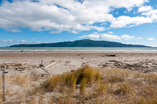 New Zealand, Wellington region, Kapiti. Kapiti Island from Paraparaumu Beach on a fine day
