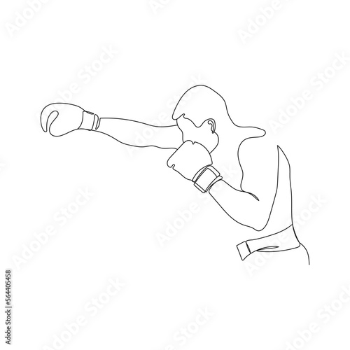 Sporty man boxer. One line art. Boxer or fighter make a beat punch with hand. Sport concept. Vector illustration.