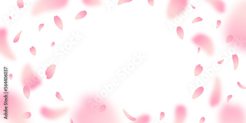 Foto 透明な背景に桜の花びらが優しく舞い落ちる。桜のイラスト。中央にコピースペース。