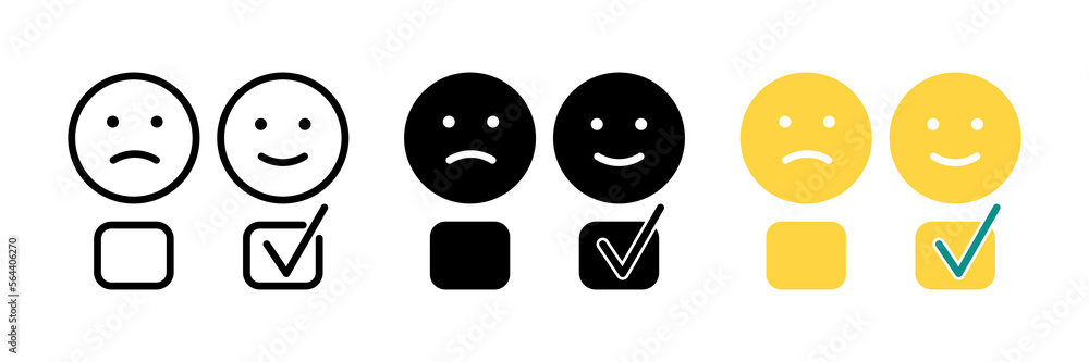 Check mark and cross icon. Green and red good and bad emoticon. eps 10 ...