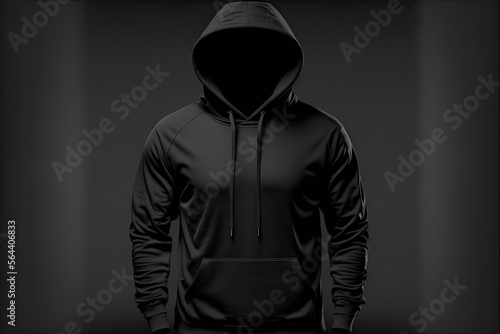 Close-up, black hoodie for print design, template. Generative AI.