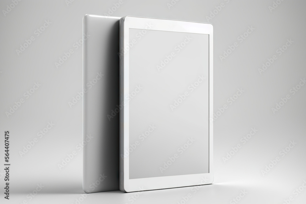 Tablet computer with blank screen on gray background. Based on Generative AI Tablet computer with blank screen on gray background. Based on Generative AI