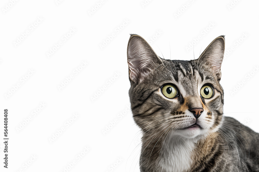 Photo studio portrait of a cat in white background, Generative AI