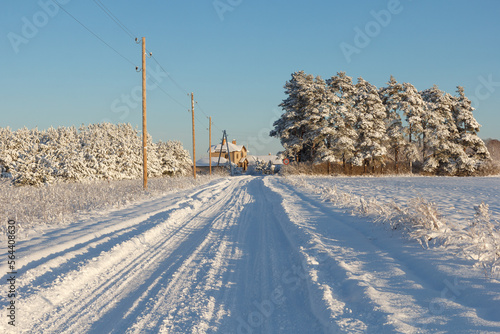 Country road after a snowstorm covered with snow
