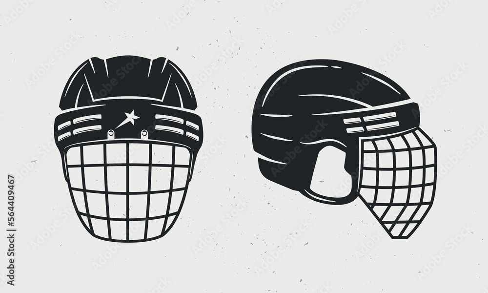 Ice Hockey helmets icons. Side and Front view of ice hockey helmet