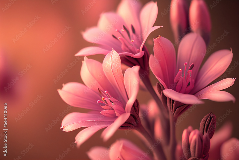 Pink spring flowers closeup. 3D Illustration