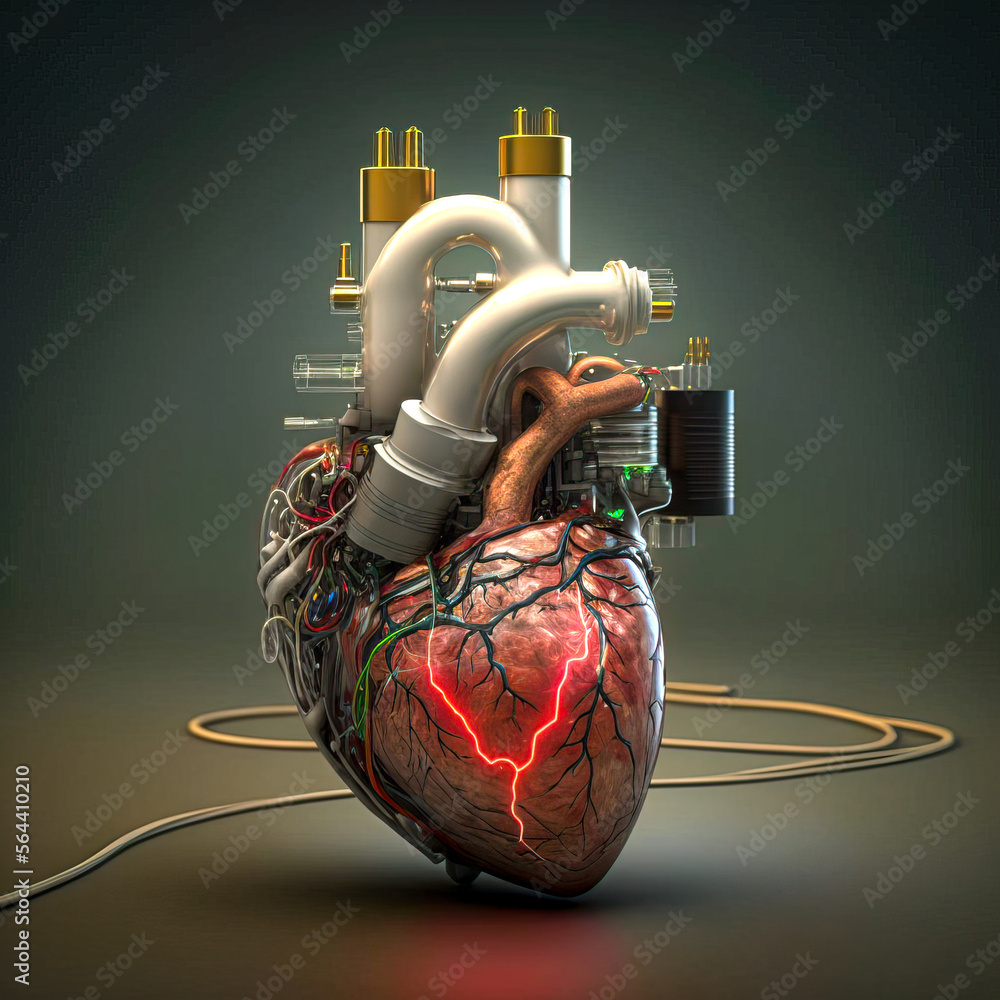 Herz mit künstlichem Antrieb, ki generated - obrazy, fototapety, plakaty 