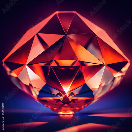 Shining red gem. Bright sparkling diamond. Brilliant ruby. Faceted diamond. AI-generated