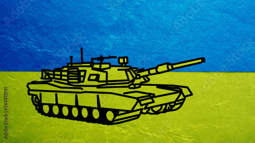 Abrams tank for Ukraine is shown using the picture on the Ukrainian flag photo