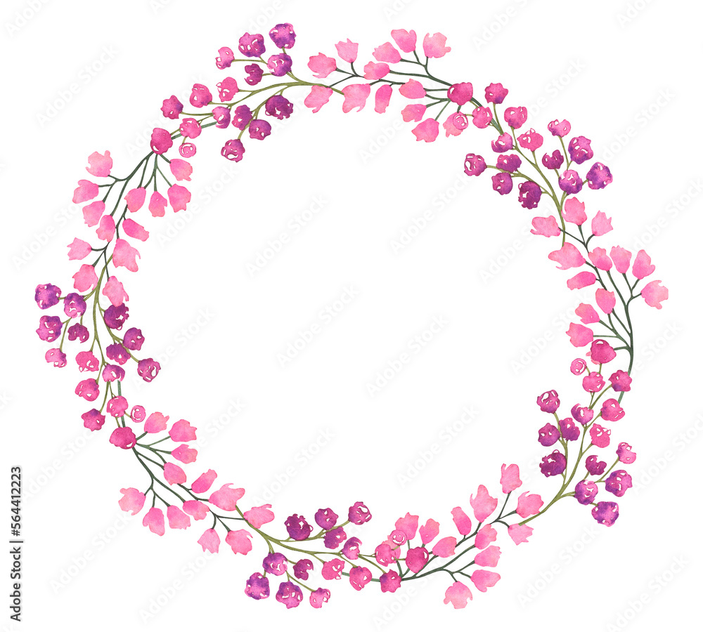 Watercolor floral wreath isolated on white background. Natural hand painted design object. Ideal for wedding cards, prints, patterns, packaging design.