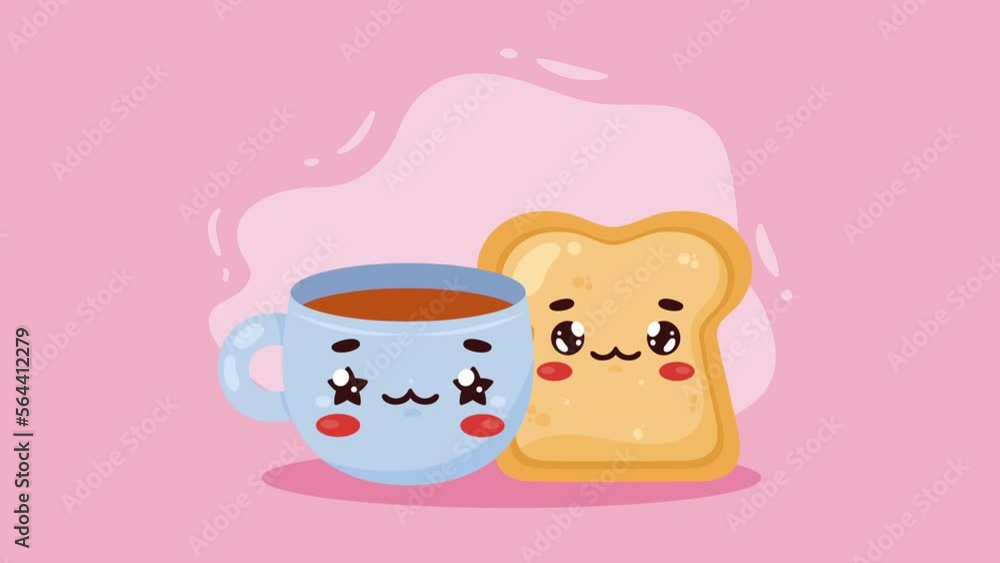 coffee and bread kawaii characters animation coffee and bread kawaii characters animation