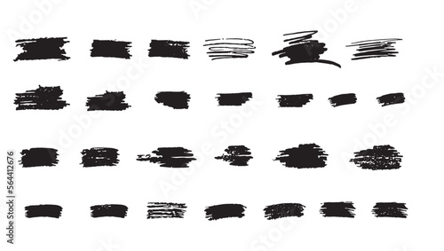 Brush stroke hand drown elements set. Vector stock illustration isolated on white backgrounds for design template poster, flyer, banner, package product, decoration photo book, album. 