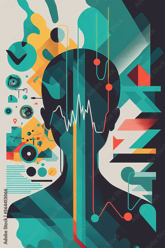 a medicine illustration with a person and a lot of statistic in her head, generative ai technology - obrazy, fototapety, plakaty 