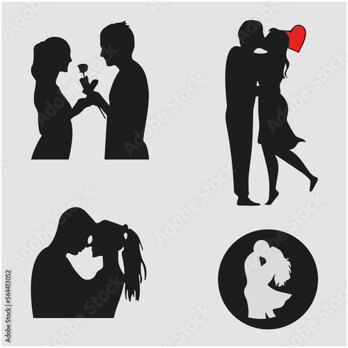 Collection set of happy love couples. Men and women kissing, couple kissing vectors for Valentine day, romantic relationships. Coloured flat vector illustration of lovers isolate on white background 