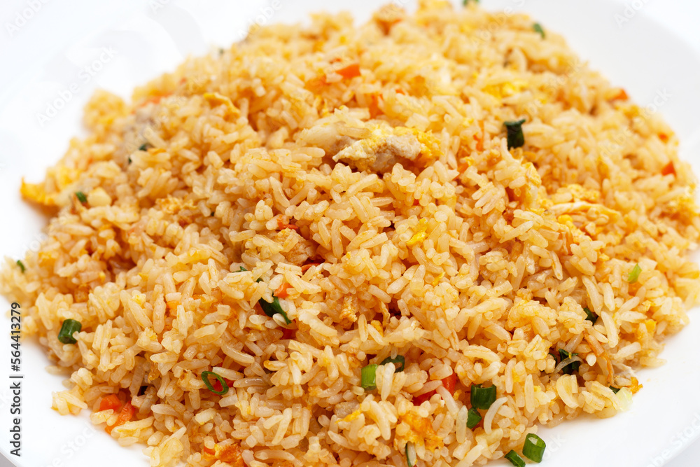 Fried rice in white plate on white background. Fried rice in white plate on white background.
