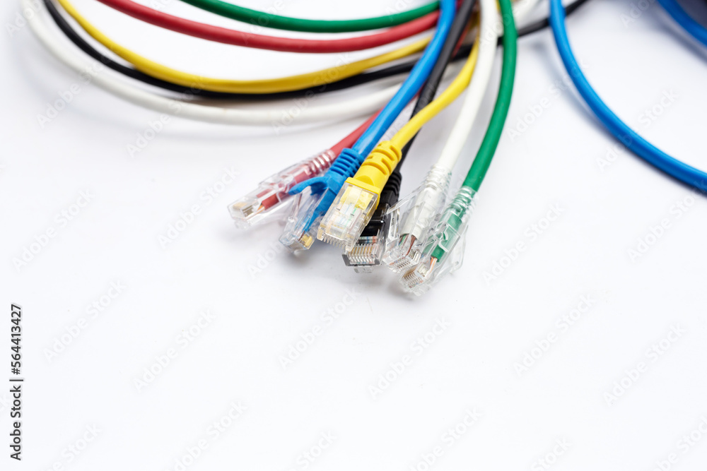 LAN network connection ethernet cables on white LAN network connection ethernet cables on white