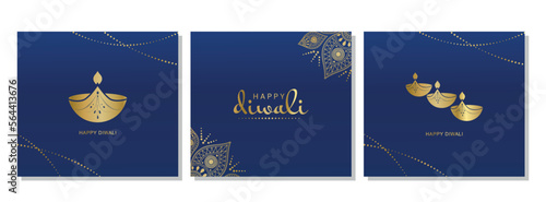 Diwali luxury posters set. Collection of graphic elements for website. Luxury and wealth. Traditions and culture, Indian holiday. Cartoon flat vector illustrations isolated on white background