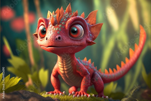 a cute adorable baby red lizard generative ai  rendered in the style of children-friendly cartoon animation fantasy style 