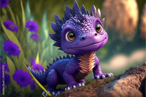 Obraz na płótnie a cute adorable baby purple lizard generative ai  rendered in the style of child