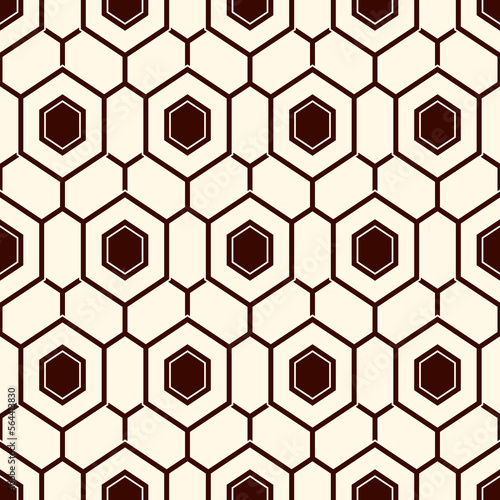Fototapeta Naklejka Na Ścianę i Meble -  Contemporary honeycomb geometric pattern. Repeated hexagon ornament. Modern mosaic tiles background. Seamless surface abstract design. Geo wallpaper. Digital paper, textile print. Vector illustration